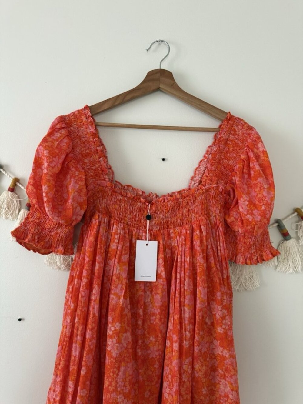 Lovers + Friends Reston Mitzy Ditsy Floral Smocked Mini Dress Orange Feminine M - Picture 4 of 11